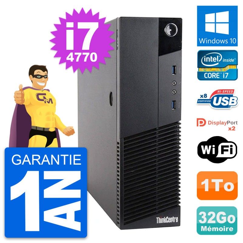 Lenovo ThinkCentre M83 SFF Desktop PC - Intel i7-4770, 32GB RAM, 1TB Storage, Windows 10, WiFi