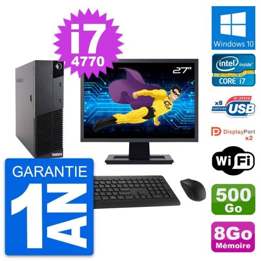 Computadora de escritorio Lenovo M83 SFF | Pantalla de 27" | Intel i7-4770 | 8 GB RAM | 500 GB HDD | Windows 10
