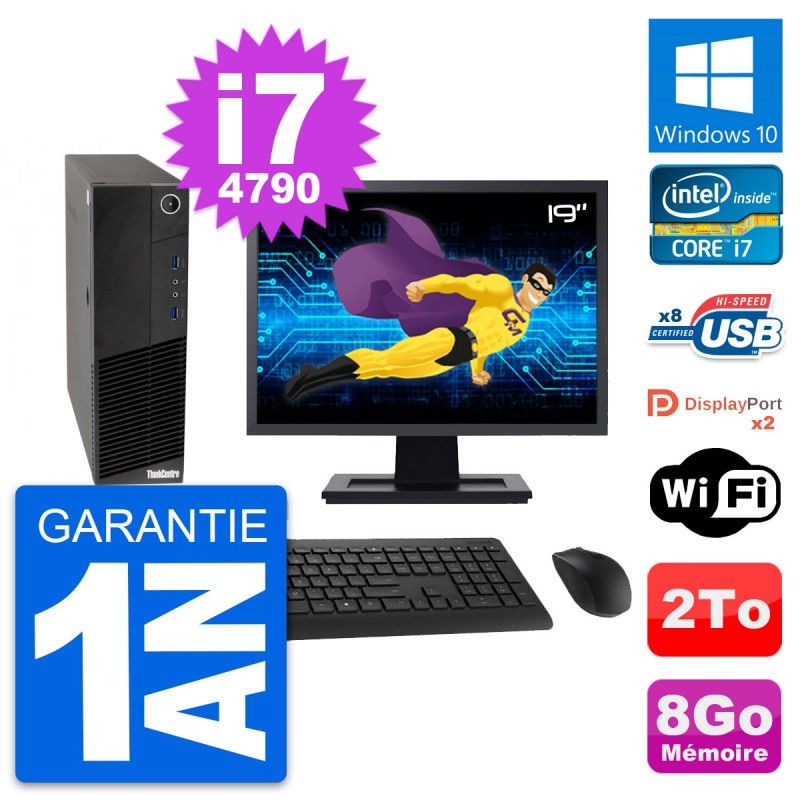 Lenovo M83 SFF Desktop Computer - 19" Screen, Intel i7-4790, 8GB RAM, 2TB Hard Drive, Windows 10, WiFi