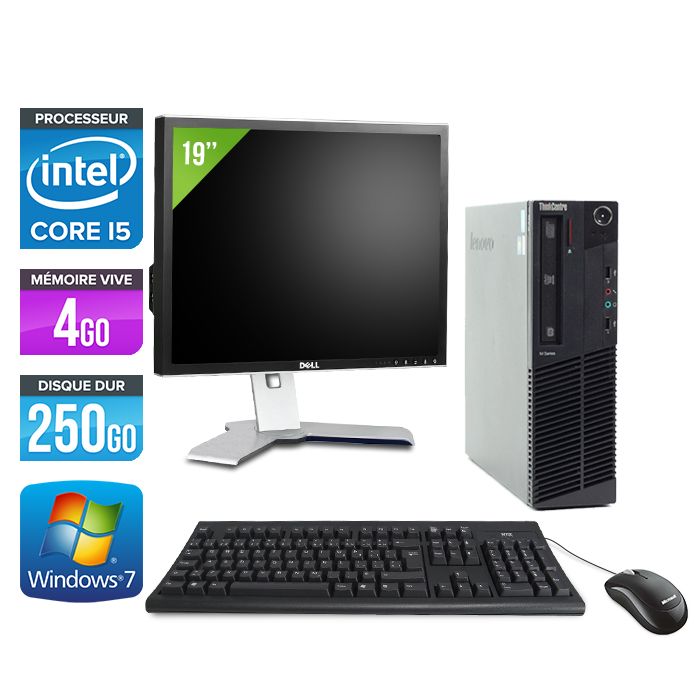 Lenovo ThinkCentre M91P SFF Desktop + 19'' Monitor - Intel Core i5-2400 / 3.1 GHz - 4GB RAM - 250GB HDD - DVD - Gigabit Ethernet - Windows 7 Pro