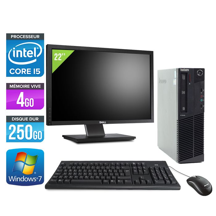 Lenovo ThinkCentre M91P SFF Desktop + 22' Screen - Intel Core i5-2400 / 3.1 GHz - 4GB RAM - 250GB HDD - DVD - Gigabit Ethernet - Windows 7 Pro