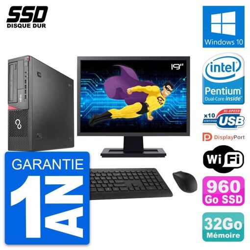 Fujitsu E920 DT 19-inch PC - Intel G3220, 32GB RAM, 960GB SSD, Windows 10, WiFi