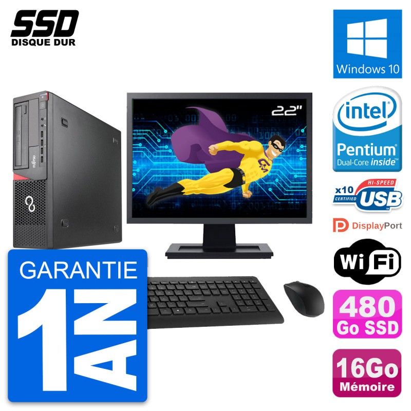 Fujitsu E920 DT 22-inch PC - Intel G3220, 16GB RAM, 480GB SSD, Windows 10, WiFi