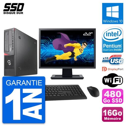 Fujitsu E920 DT 22-inch PC - Intel G3220, 16GB RAM, 480GB SSD, Windows 10, WiFi