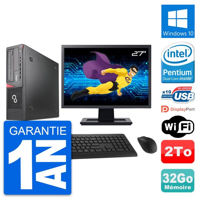 Fujitsu E920 DT Desktop Computer 27" Screen, Intel G3220, 32GB RAM, 2TB HDD, Windows 10, WiFi