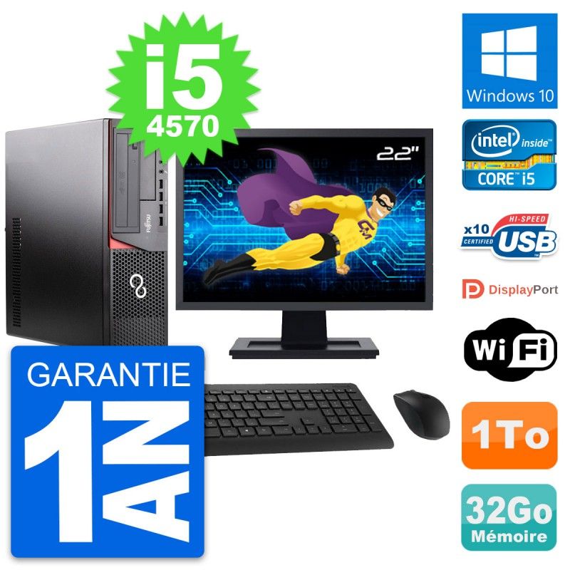 Ordinateur Fujitsu E920 DT 22 pouces - Intel i5, 32 Go de RAM, 1 To HDD, Windows 10