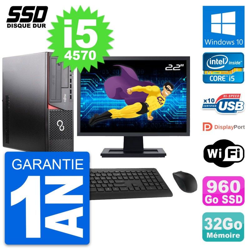 PC de escritorio Fujitsu E920 DT de 22 pulgadas - Intel i5, 32 GB de RAM, 960 GB SSD, Windows 10, WiFi
