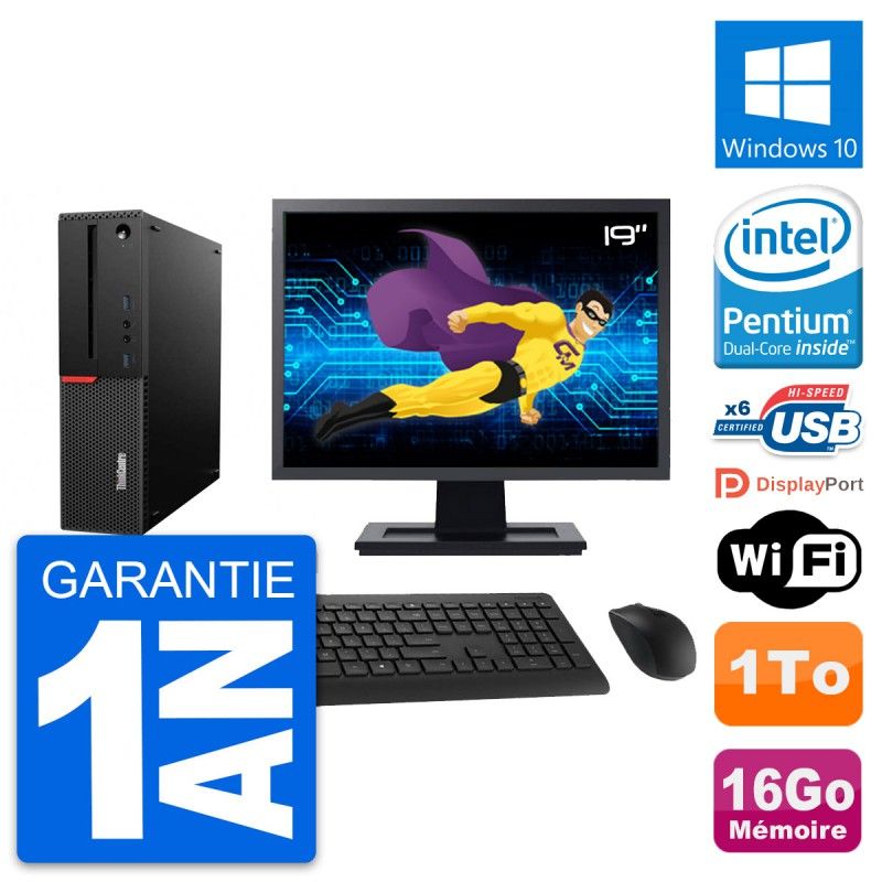 Lenovo M700 SFF Desktop Computer - 19' Screen, Intel G4400, 16GB RAM, 1TB HDD, Windows 10, WiFi