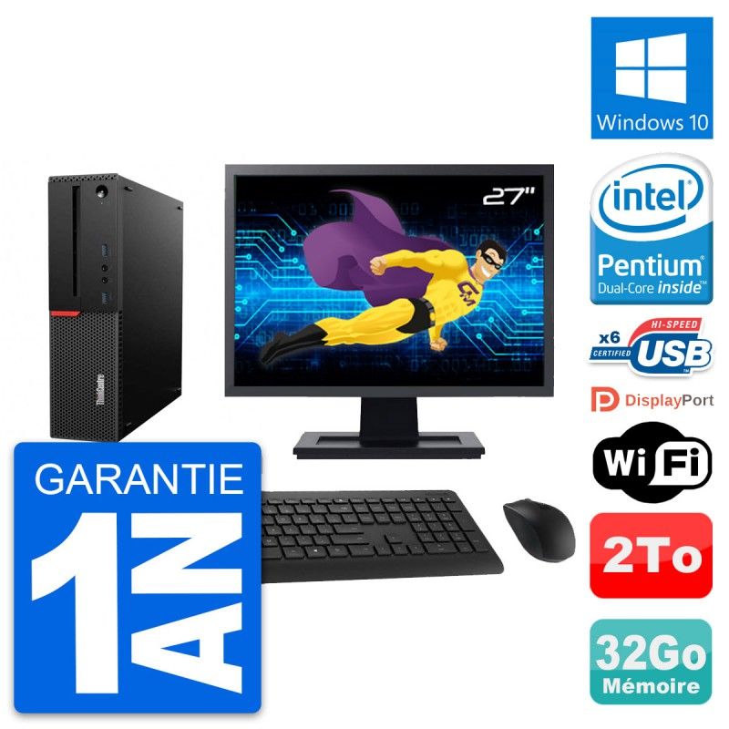 Lenovo M700 SFF Desktop PC | 27" Screen | Intel G4400 | 32GB RAM | 2TB HDD | WiFi