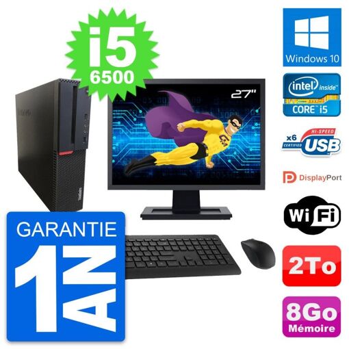 Computadora de escritorio Lenovo M700 SFF - Pantalla de 27'', Intel i5-6500, 8 GB de RAM, 2 TB HDD, Windows 10, WiFi