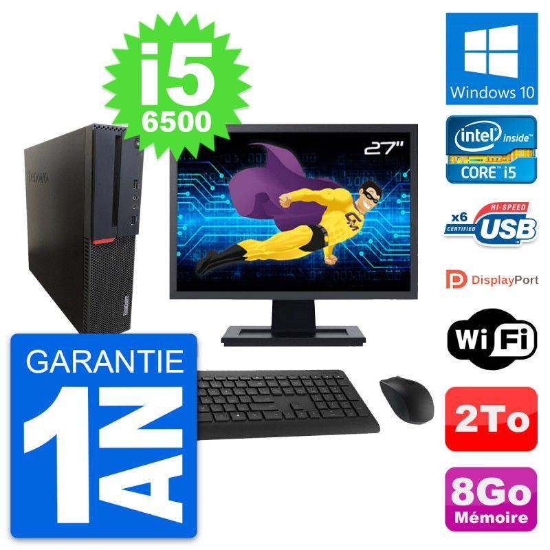 Lenovo M700 SFF Desktop Computer - 27" Screen, Intel i5-6500, 8GB RAM, 2TB HDD, Windows 10, WiFi