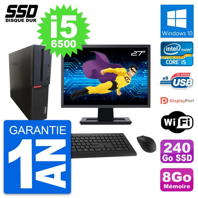 Lenovo M700 SFF Desktop Computer, 27" Screen, Intel i5-6500, 8GB RAM, 240GB SSD, Windows 10, WiFi