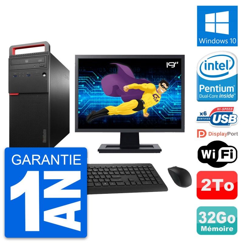 Lenovo M700 Desktop Computer, 19" Screen, Intel G4400, 32GB RAM, 2TB Storage, Windows 10, WiFi