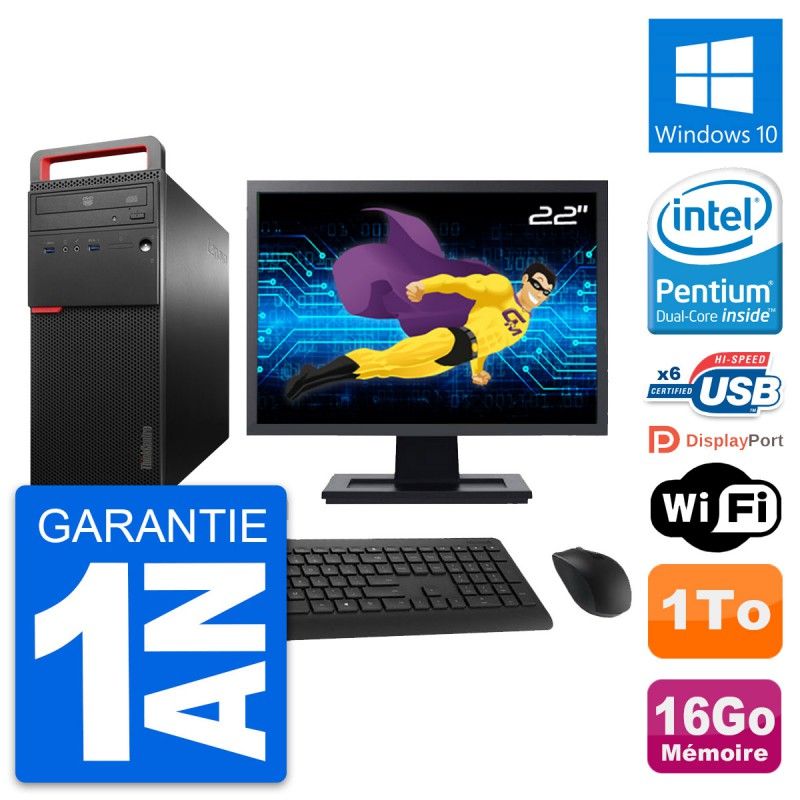 Lenovo ThinkCentre M700 Desktop Computer, 22" Screen, Intel G4400, 16GB RAM, 1TB HDD, Windows 10