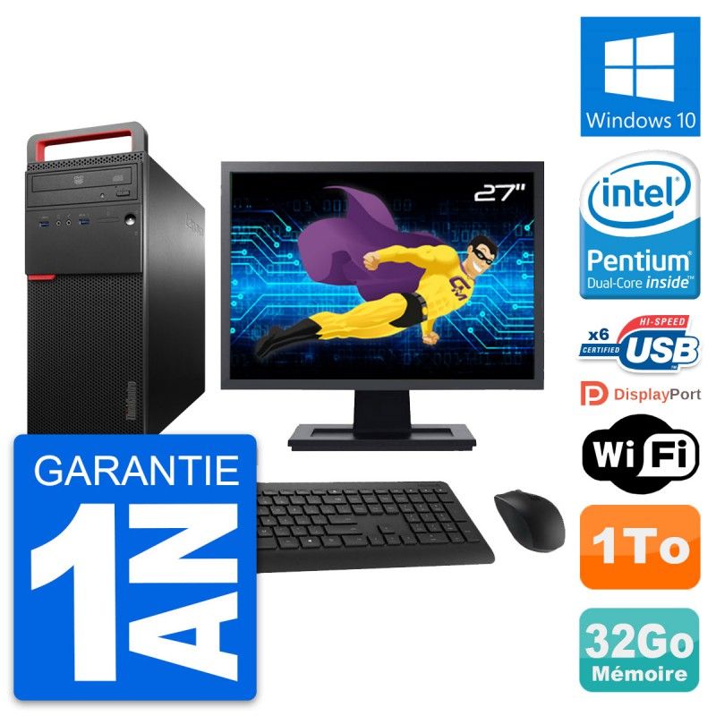 Lenovo M700 Desktop Computer, 27" Screen, Intel G4400, 32GB RAM, 1TB HDD, Windows 10, WiFi
