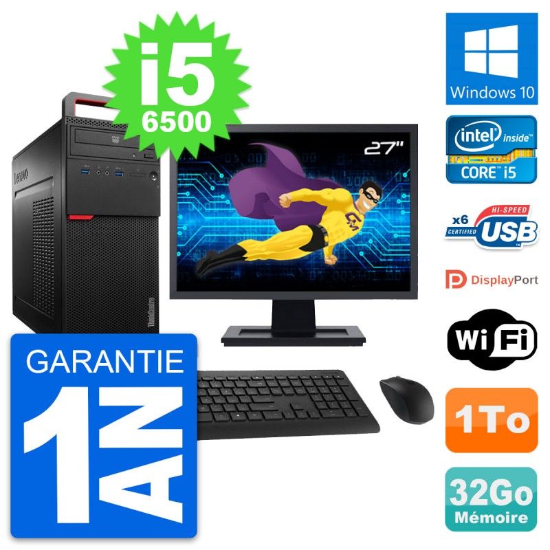Lenovo M700 Desktop Computer - 27" Screen, Intel i5-6500, 32GB RAM, 1TB HDD, Windows 10