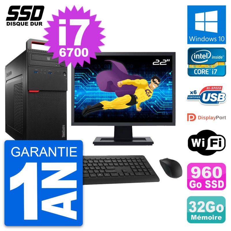 Lenovo M700 Desktop Computer - 22" Screen, Intel i7-6700, 32GB RAM, 960GB SSD, Windows 10