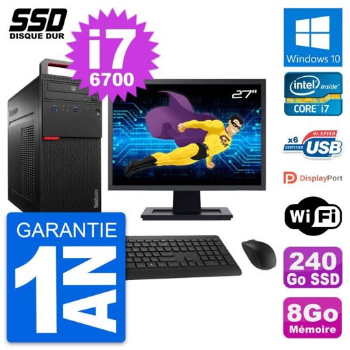 PC de sobremesa Lenovo M700 - Pantalla de 27'', Intel i7-6700, 8 GB de RAM, 240 GB SSD, Windows 10, Wifi