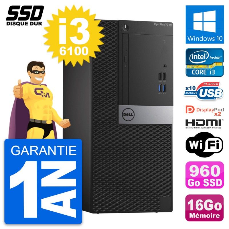 Dell OptiPlex 7040 Desktop PC - Core i3-6100, 16GB RAM, 960GB SSD, HDMI, WiFi