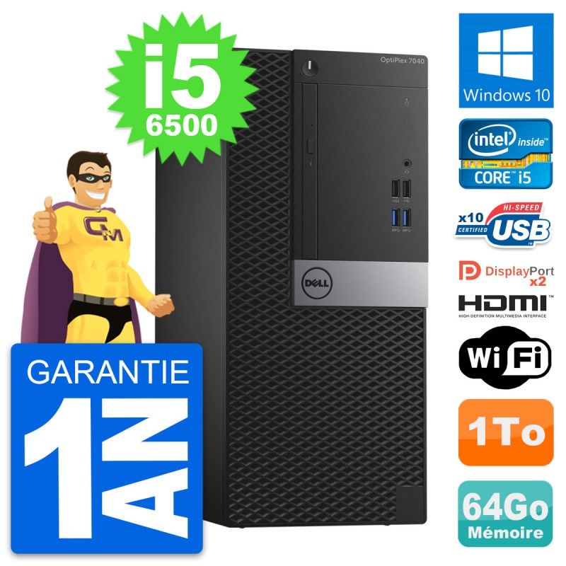 Dell OptiPlex 7040 Desktop Computer - Core i5-6500, 64GB RAM, 1TB HDD, HDMI, Windows 10, WiFi