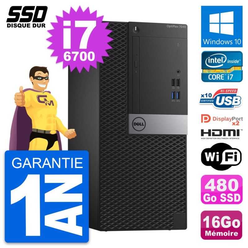 Dell OptiPlex 7040 Desktop PC - Intel i7-6700, 16GB RAM, 480GB SSD, HDMI, WiFi