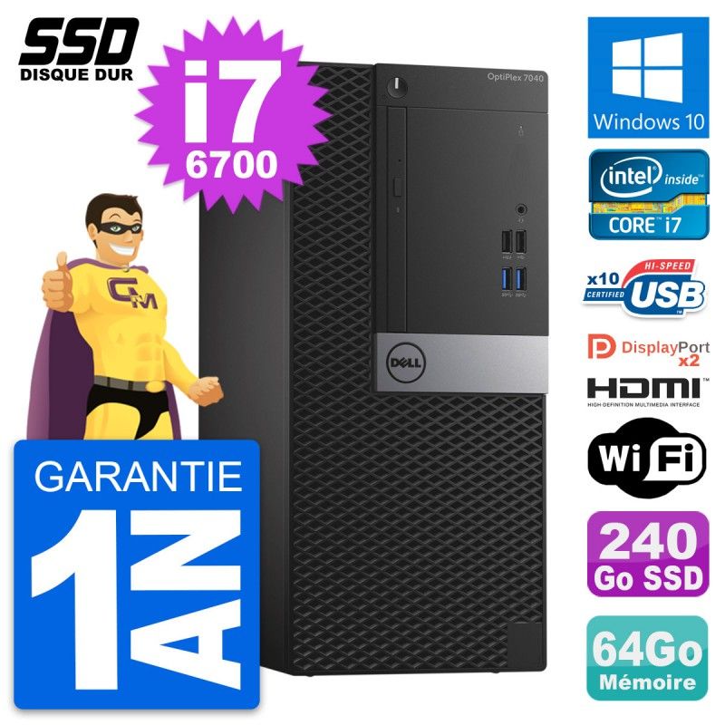 Dell OptiPlex 7040 Desktop PC - Core i7, 64GB RAM, 240GB SSD, HDMI