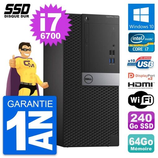 Dell OptiPlex 7040 Desktop PC - Core i7, 64GB RAM, 240GB SSD, HDMI