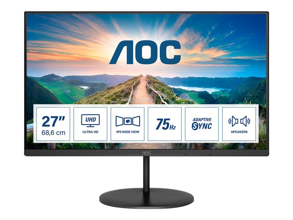 AOC U27V4EA 4K LED Monitor - 27 inch - 3840 x 2160 @ 60Hz - IPS - 350 cd/m² - 1000:1 - 4ms - 2xHDMI, DisplayPort - Speakers - Black