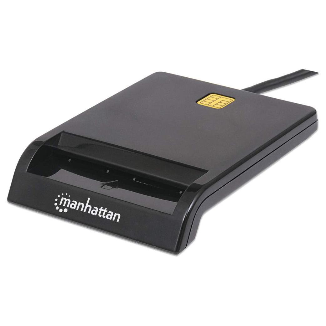 Manhattan Smart Card Reader with USB-A, 12 Mbps, Sliding Insertion Slot, External, Compatible with Windows/Mac, 105 cm Cable, Black, 3-Year Warranty
