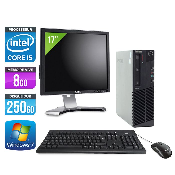 Lenovo ThinkCentre M91P SFF Desktop + 17'' Monitor - Intel Core i5-2400 / 3.1 GHz - 8GB RAM - 250GB HDD - DVD - Gigabit Ethernet - Windows 7 Professional