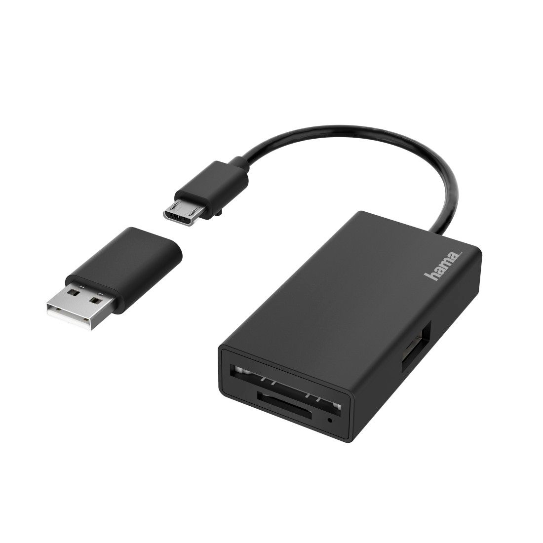 Hama USB-OTG Card Reader/Writer, 3 Ports, USB-A, SD, MicroSD, with Adapter