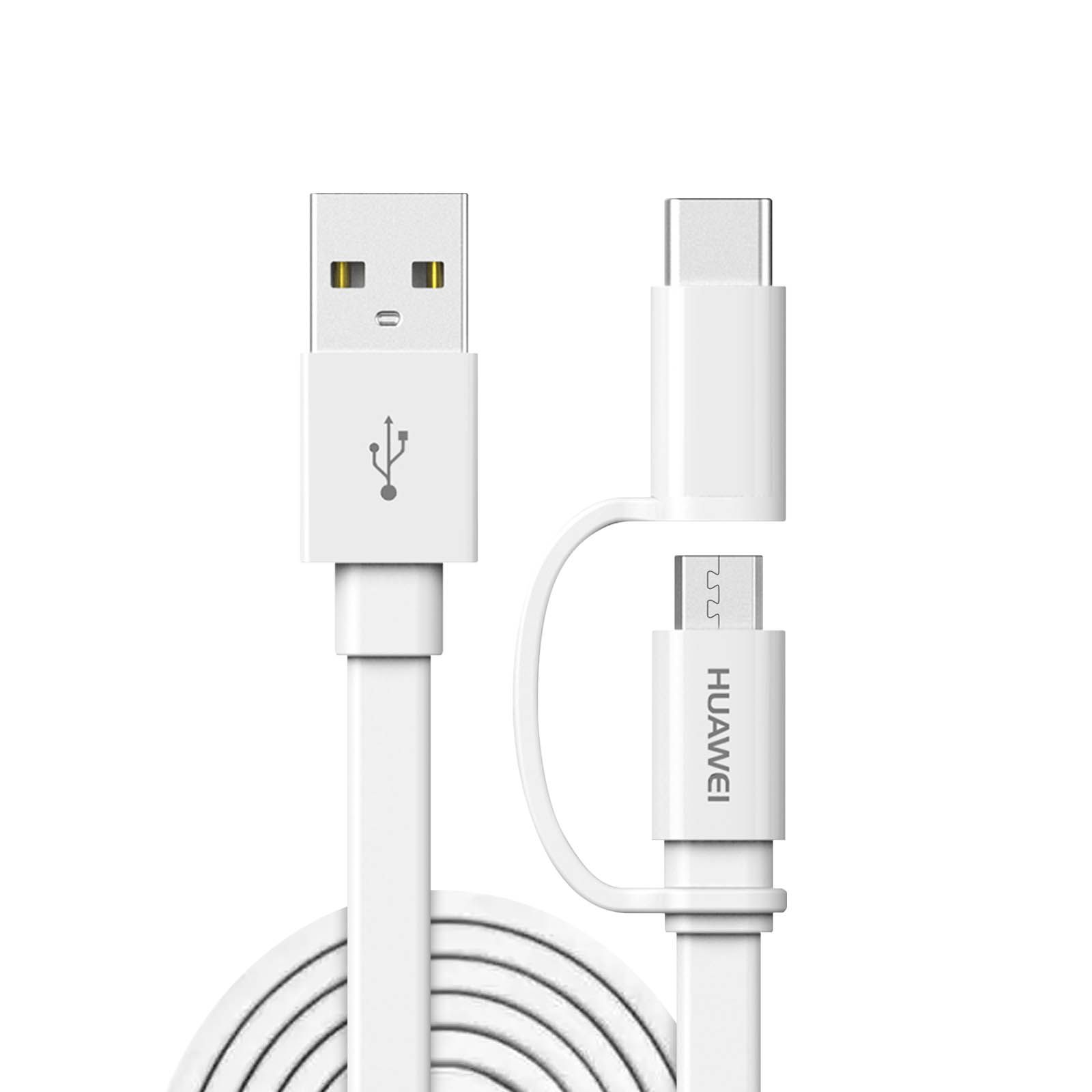 Cable USB 2 en 1 de Huawei (Micro-USB/USB-C) - 1,5 m, Blanco