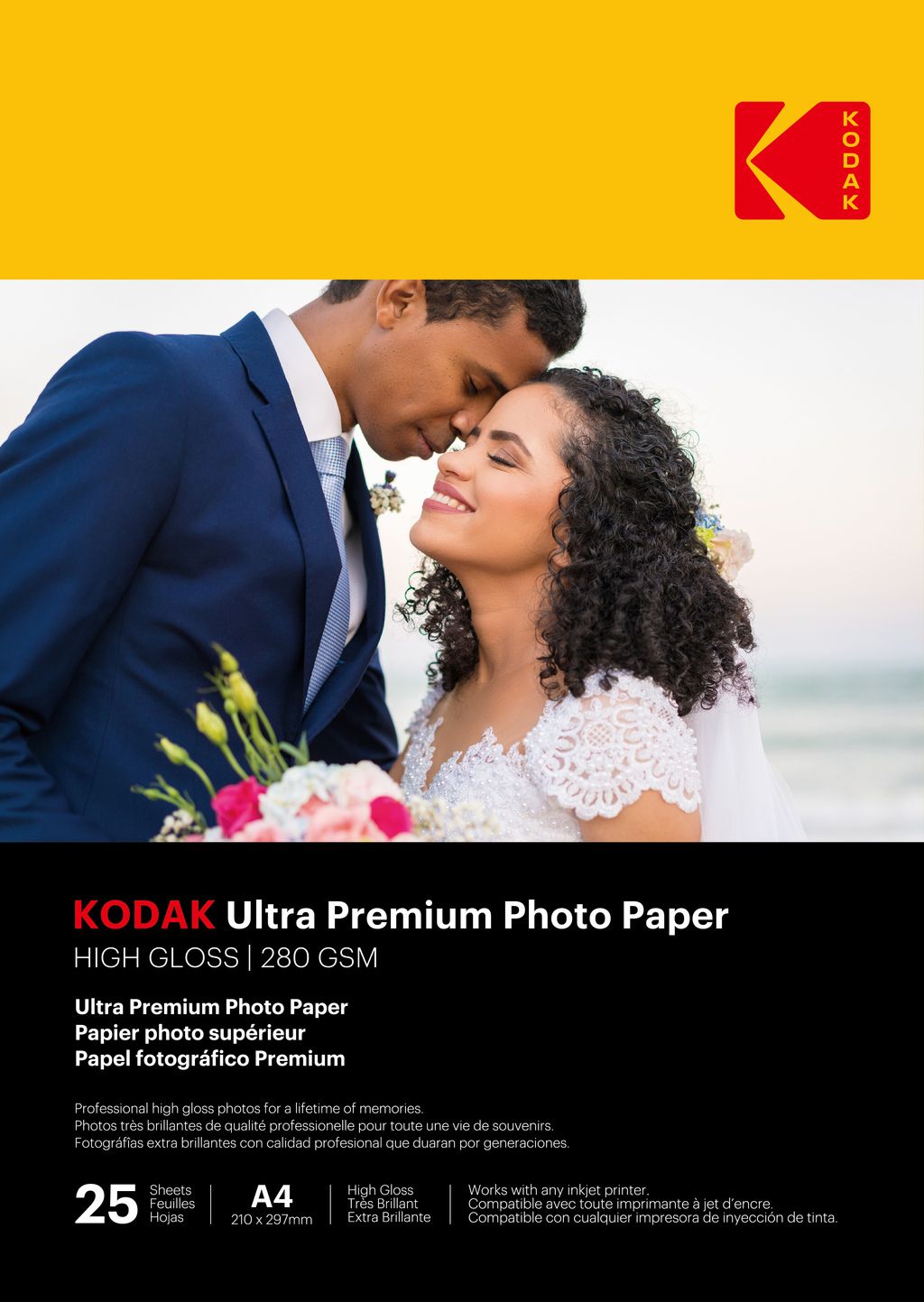 Kodak Photo Paper, 25 Sheets, 280gsm Glossy A4 (21x29.7cm), Inkjet Printing - 9891099