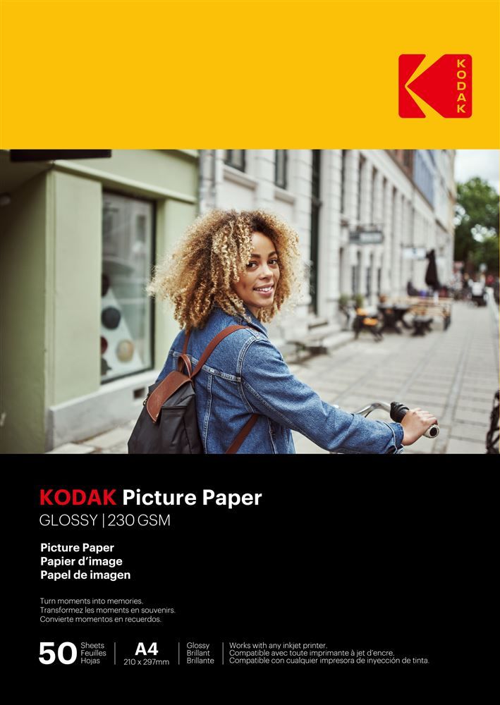 Kodak Photo Paper, 50 Sheets, 230gsm, Glossy, A4 (21x29.7cm), Inkjet Printing - 9891103