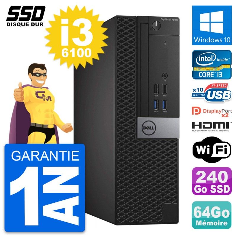Dell OptiPlex 7040 SFF Core i3-6100 64GB RAM 240GB SSD HDMI Windows 10 Wifi