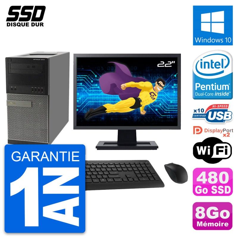 Dell OptiPlex 9010 Desktop Computer, 22" Screen, 8GB RAM, 480GB SSD, Windows 10, Wifi