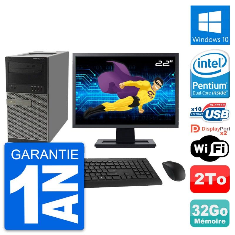 Dell OptiPlex 9010 Desktop PC - 22" Screen, Intel G630, 32GB RAM, 2TB HDD, Windows 10, WiFi