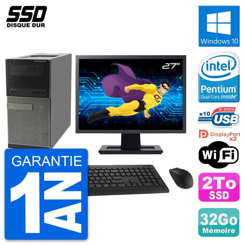 Dell OptiPlex 9010 Desktop Computer - 27" Screen, Intel Pentium G630, 32GB RAM, 2TB SSD, Windows 10