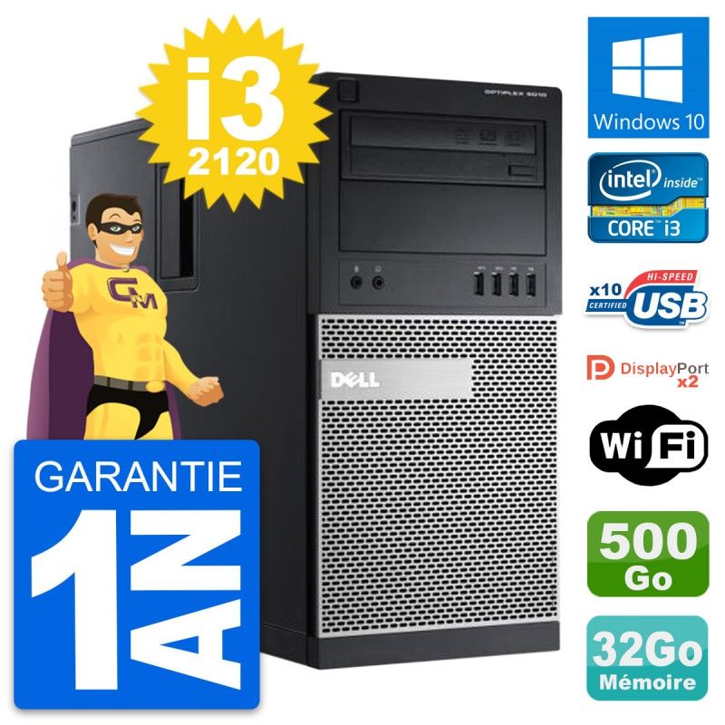 Dell OptiPlex 9010 Desktop PC - Intel i3-2120, 32GB RAM, 500GB Hard Drive, Windows 10, WiFi
