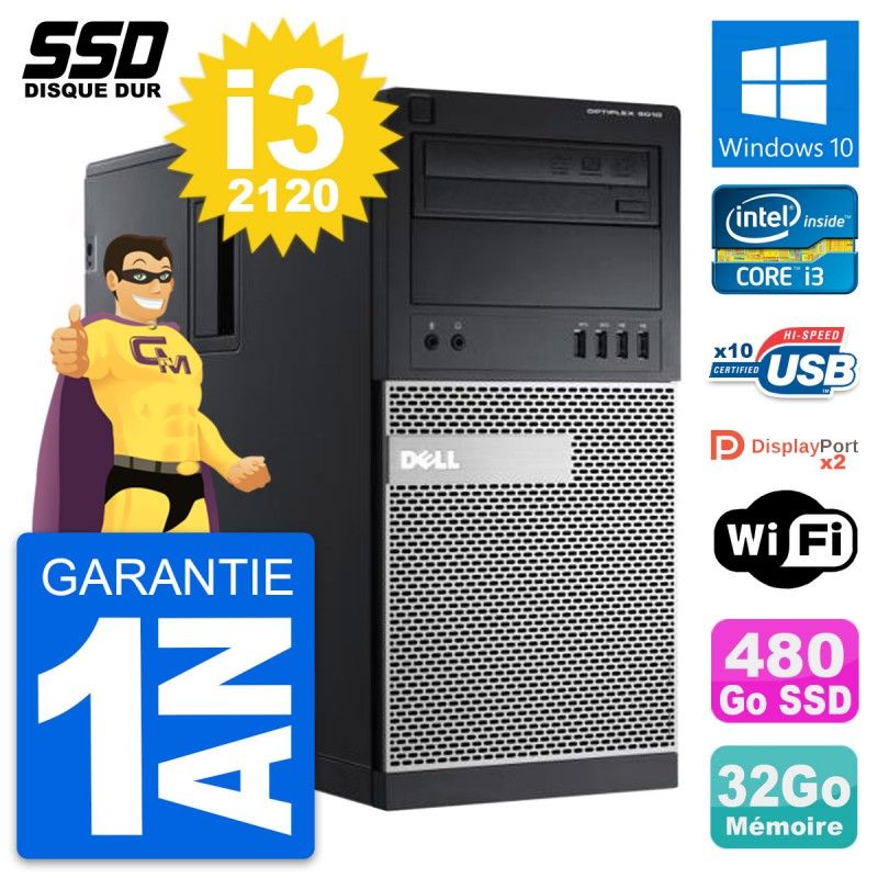 Dell OptiPlex 9010 Desktop PC - Intel Core i3-2120, 32GB RAM, 480GB SSD, Windows 10, WiFi