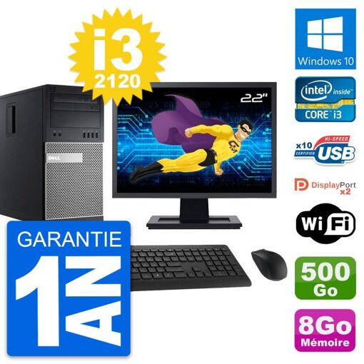Dell OptiPlex 9010 Desktop PC, 22" Screen, Intel i3-2120, 8GB RAM, 500GB HDD, Windows 10, WiFi