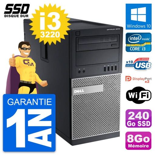 PC de escritorio Dell OptiPlex 9010 - Procesador Intel Core i3-3220, 8 GB de RAM, 240 GB SSD, Windows 10