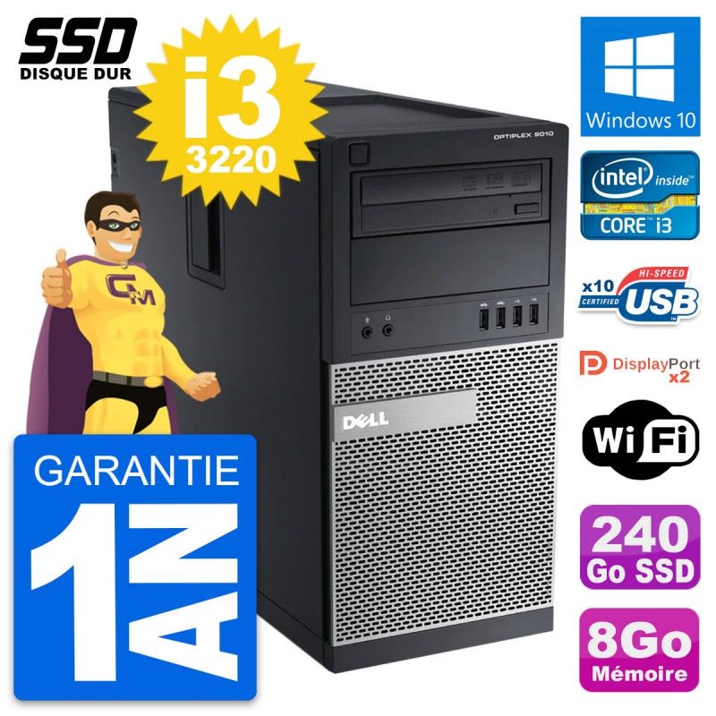 Dell OptiPlex 9010 Desktop PC - Intel Core i3-3220, 8GB RAM, 240GB SSD, Windows 10