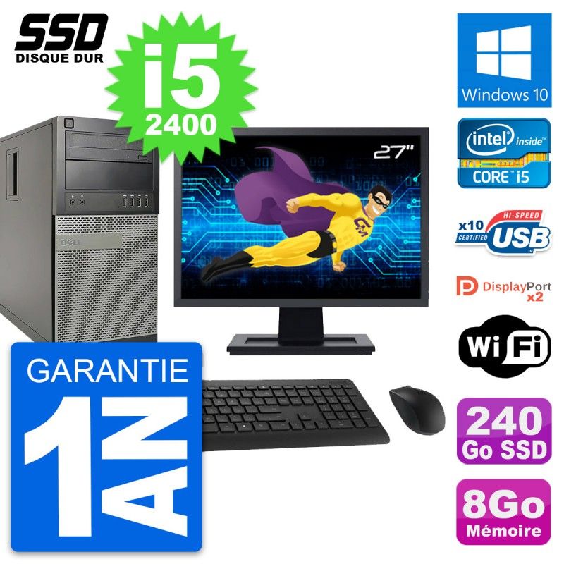 Dell OptiPlex 9010 Desktop PC - 27" Screen, i5-2400, 8GB RAM, 240GB SSD, Windows 10, WiFi