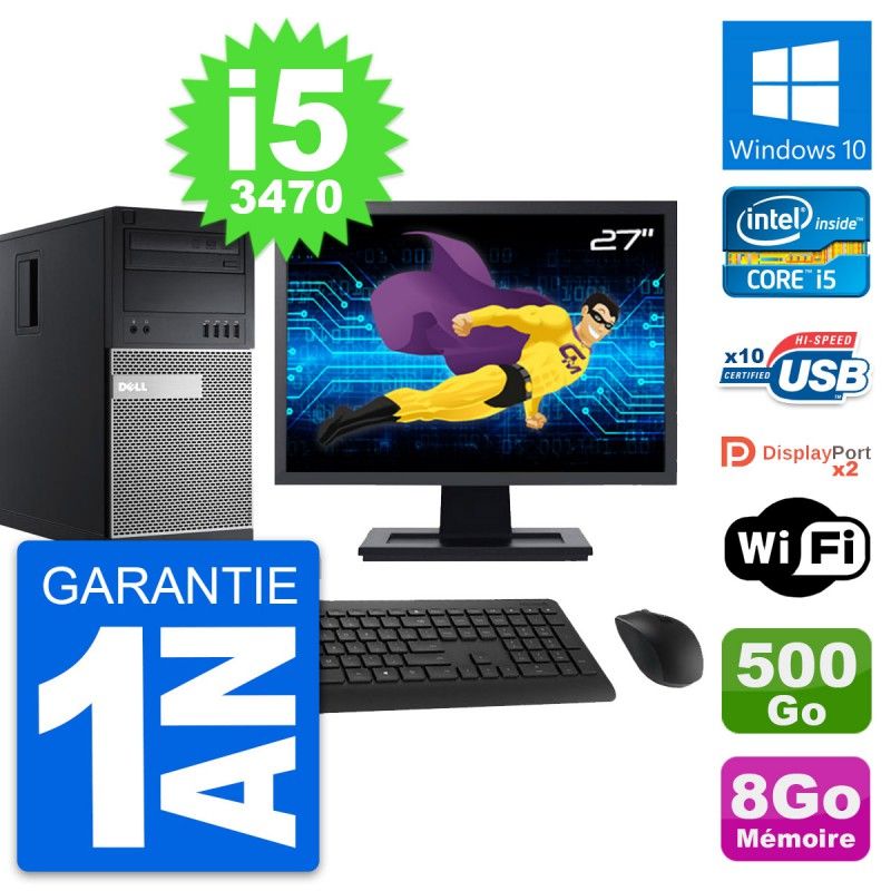 Dell OptiPlex 9010 Desktop Computer, 27" Screen, Intel i5-3470, 8GB RAM, 500GB HDD, Windows 10, WiFi