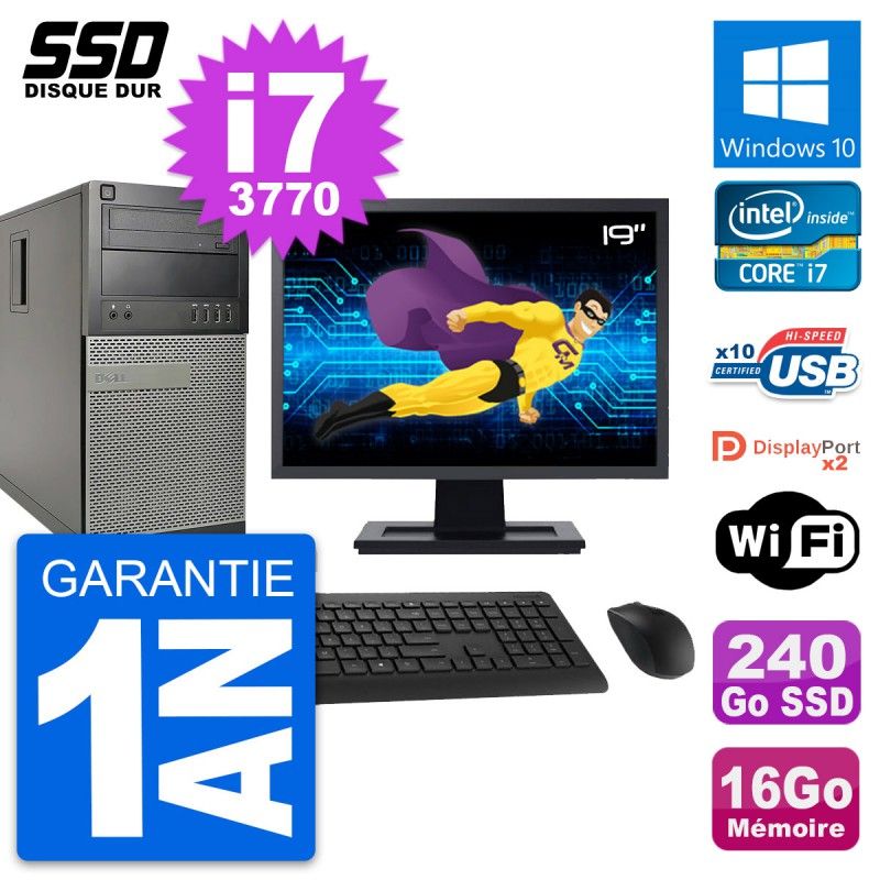 Dell OptiPlex 9010 19" PC - Intel i7-3770, 16GB RAM, 240GB SSD, Windows 10, WiFi