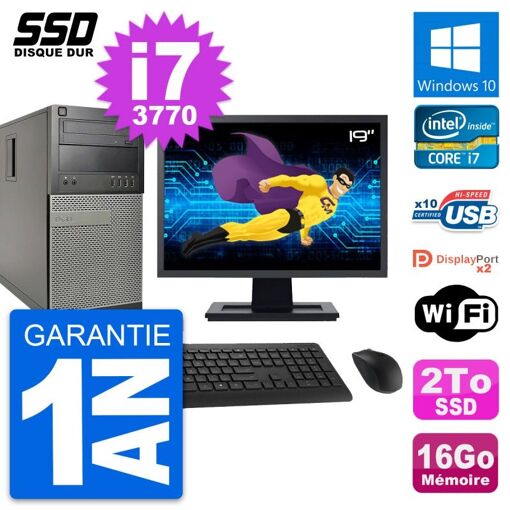 Dell OptiPlex 9010 Desktop PC - 19" Screen, i7-3770, 16GB RAM, 2TB SSD, Windows 10, WiFi