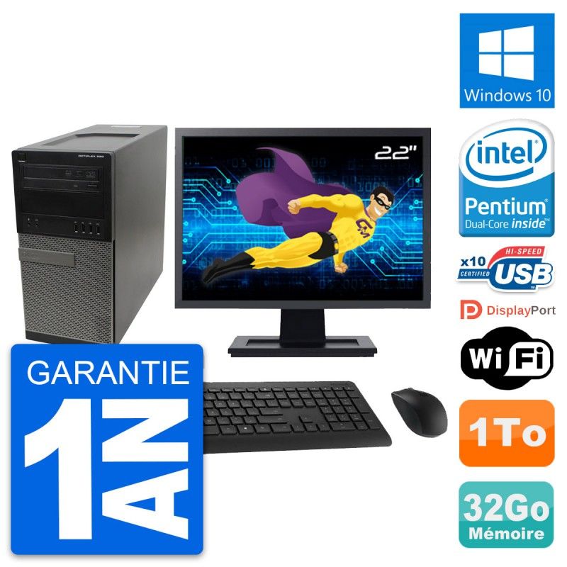 Dell OptiPlex 990 Desktop PC - 22" Screen, Intel Pentium G630, 32GB RAM, 1TB Hard Drive, Windows 10, WiFi