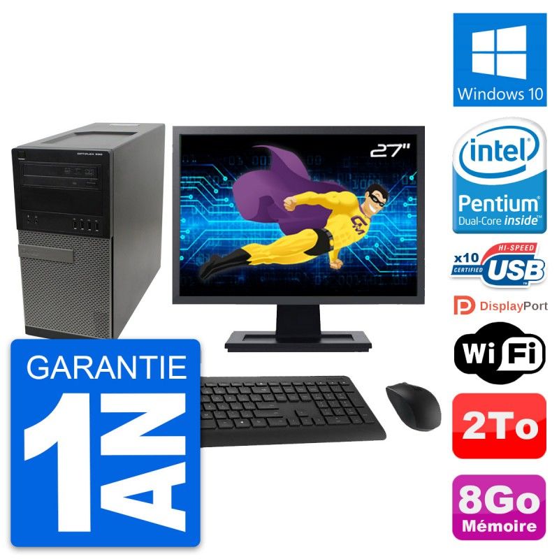 Dell OptiPlex 990 Desktop Computer, 27" Screen, Intel G630 Processor, 8GB RAM, 2TB HDD, Windows 10, WiFi