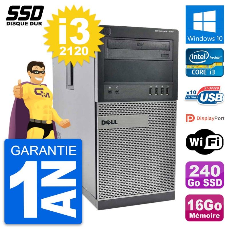 Dell OptiPlex 990 Desktop PC - Intel Core i3-2120, 16GB RAM, 240GB SSD, Windows 10, WiFi